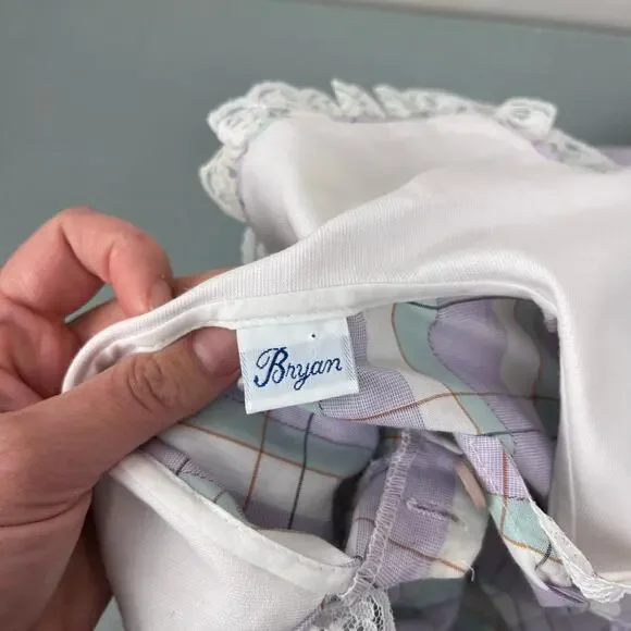 Vintage Bryan Pastel Purple Plaid Lace Ruffle Party Dress Toddler Girl - Picture 4 of 8